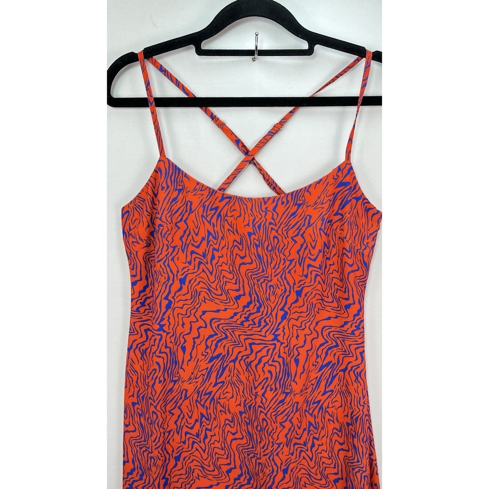 Nasty Gal Slip Dress Women's Sz 4 Orange Blue Animal Print Strappy Sleeve Y2K - Picture 2 of 8